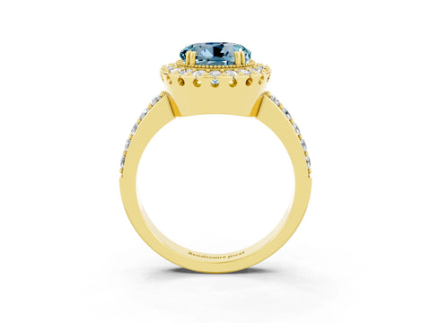 Yellow gold Round Cut Diamond Halo Ring with Pavé Band and Prong Setting_3
