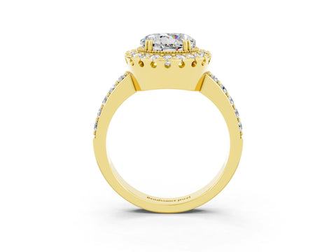 Yellow gold Round Cut Diamond Halo Ring with Pavé Band and Prong Setting_3