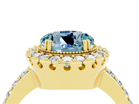 Yellow gold Round Cut Diamond Halo Ring with Pavé Band and Prong Setting_4