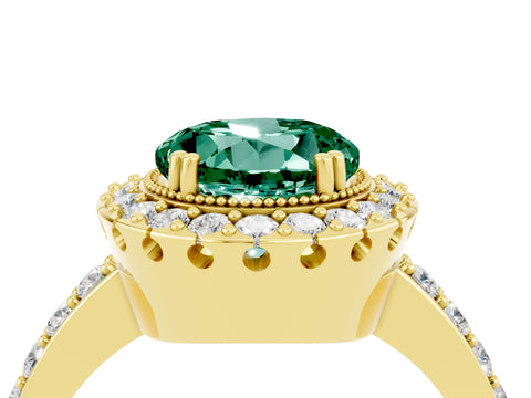 Yellow gold Round Cut Diamond Halo Ring with Pavé Band and Prong Setting_4