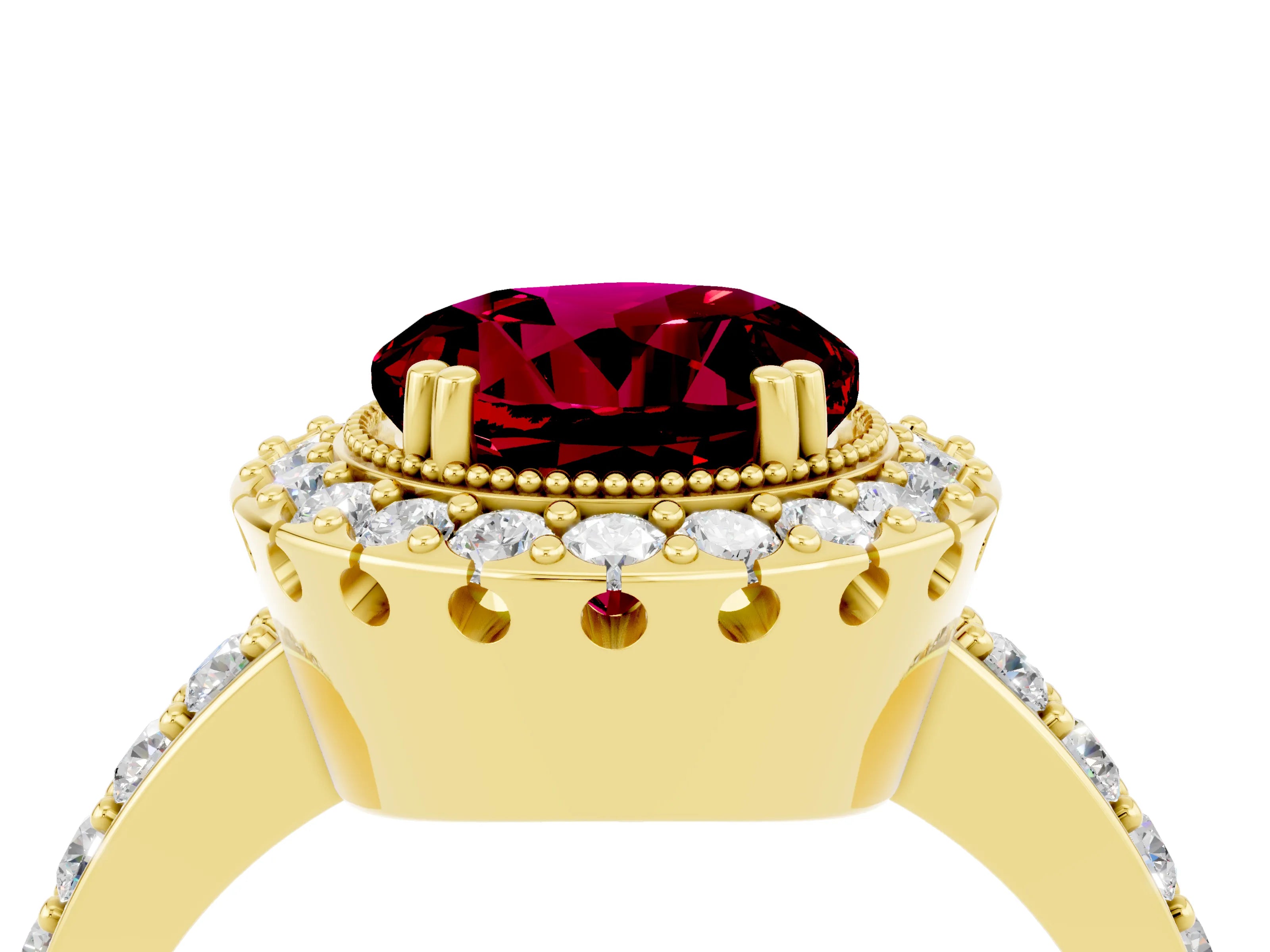 Yellow gold Round Cut Diamond Halo Ring with Pavé Band and Prong Setting_4
