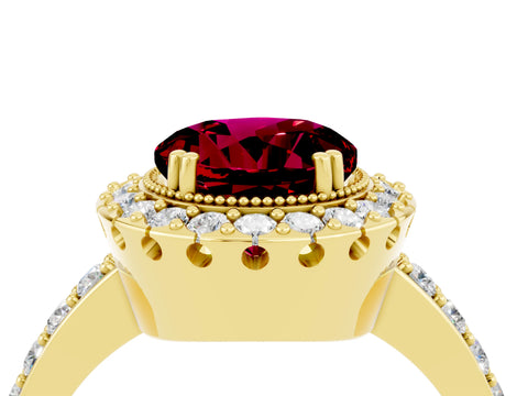 Yellow gold Round Cut Diamond Halo Ring with Pavé Band and Prong Setting_4