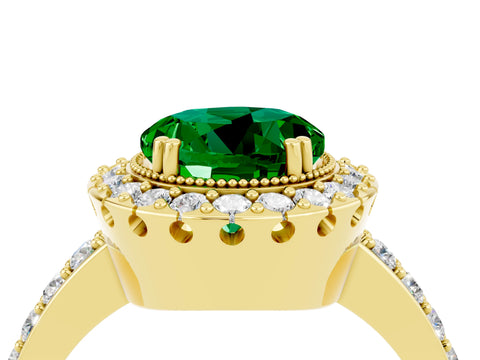 Yellow gold Round Cut Diamond Halo Ring with Pavé Band and Prong Setting_4
