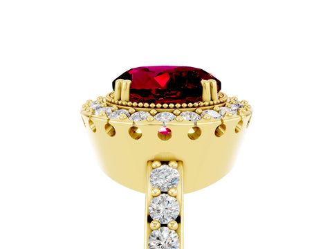 Yellow gold Round Cut Diamond Halo Ring with Pavé Band and Prong Setting_5