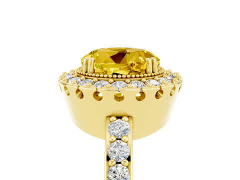 Yellow gold Round Cut Diamond Halo Ring with Pavé Band and Prong Setting_5