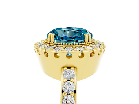 Yellow gold Round Cut Diamond Halo Ring with Pavé Band and Prong Setting_5