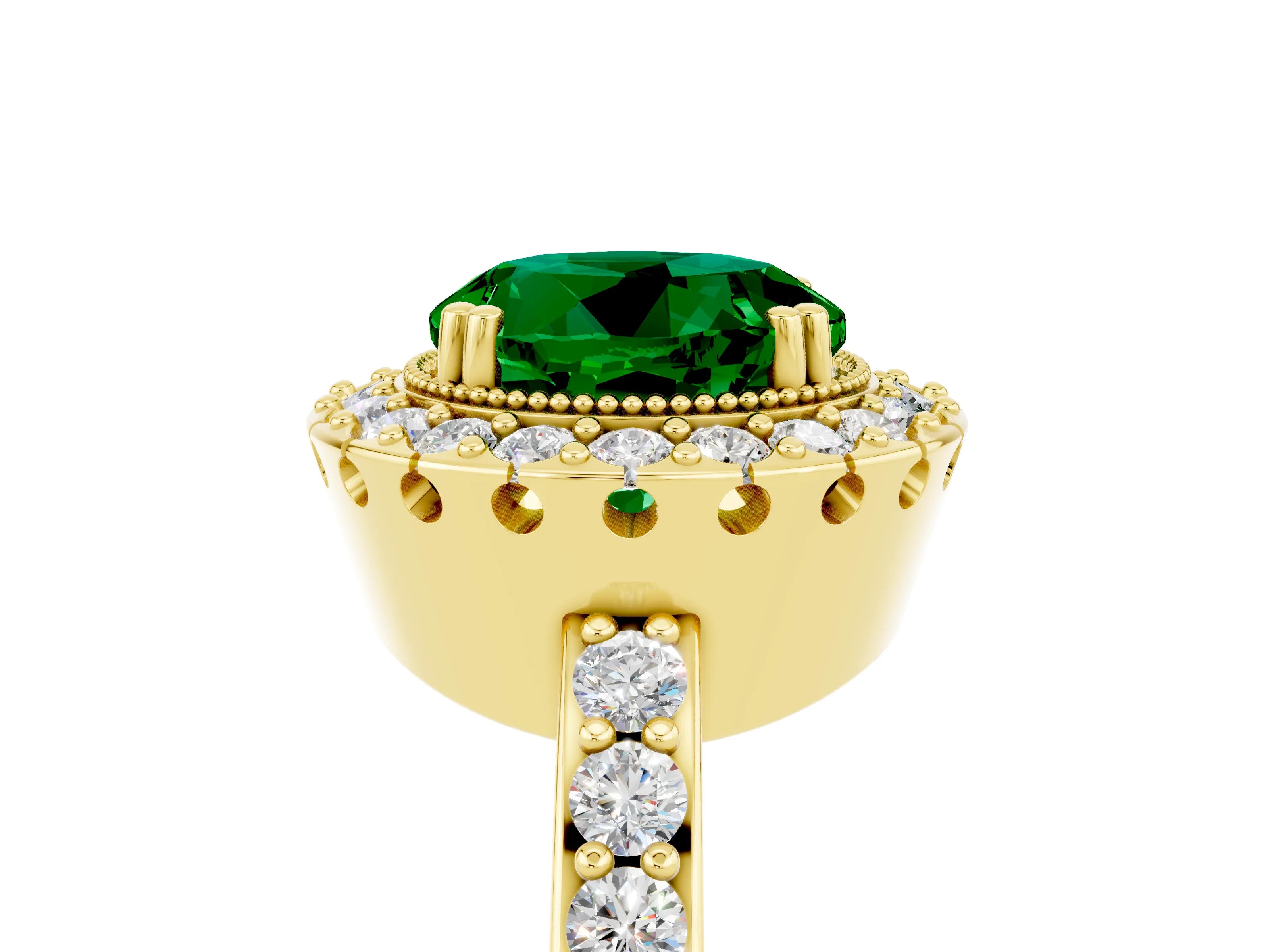 Yellow gold Round Cut Diamond Halo Ring with Pavé Band and Prong Setting_5