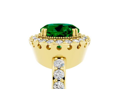 Yellow gold Round Cut Diamond Halo Ring with Pavé Band and Prong Setting_5