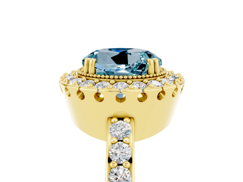 Yellow gold Round Cut Diamond Halo Ring with Pavé Band and Prong Setting_5
