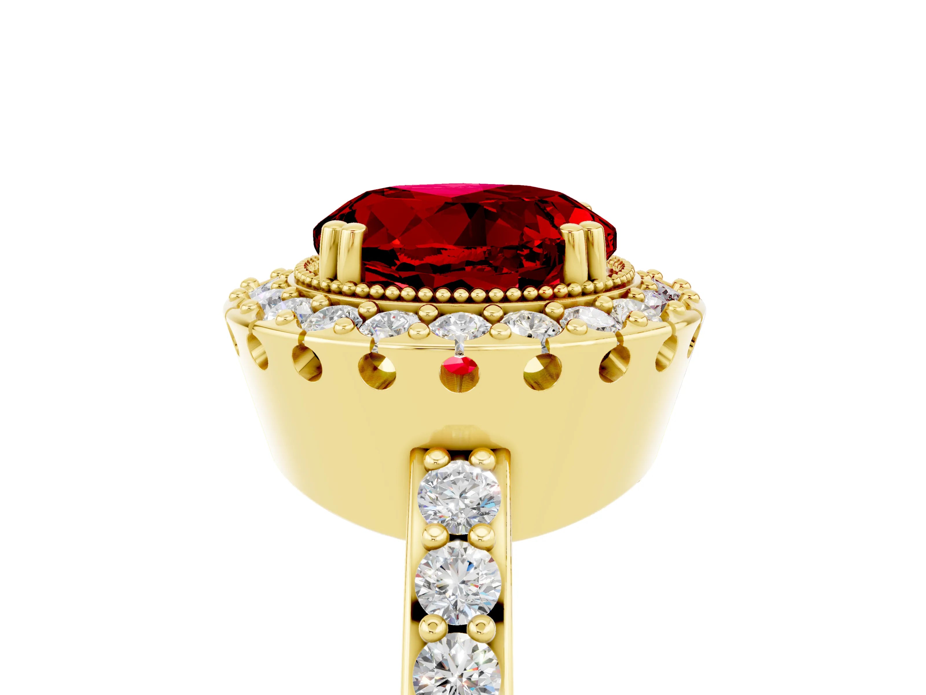 Yellow gold Round Cut Diamond Halo Ring with Pavé Band and Prong Setting_5