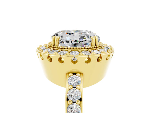 Yellow gold Round Cut Diamond Halo Ring with Pavé Band and Prong Setting_5