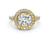 Yellow gold Round Cut Diamond Halo Ring with Pavé Band and Prong Setting_7