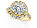 Yellow gold Round Cut Diamond Halo Ring with Pavé Band and Prong Setting_8