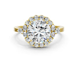 Yellow gold Round Cut Diamond Halo Ring with Pear Side Stones and Prong Setting_57