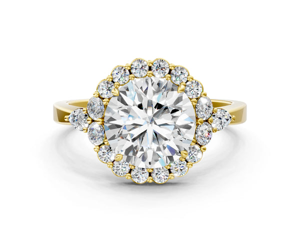 Yellow Gold Round Halo Engagement Ring Setting with Pear Accents