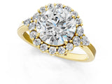 Yellow gold Round Cut Diamond Halo Ring with Pear Side Stones and Prong Setting_58