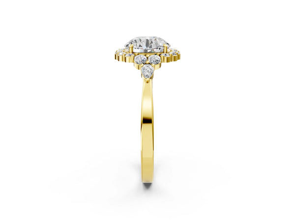 Yellow Gold Round Halo Engagement Ring Setting with Pear Accents