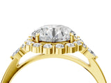 Yellow gold Round Cut Diamond Halo Ring with Pear Side Stones and Prong Setting_61