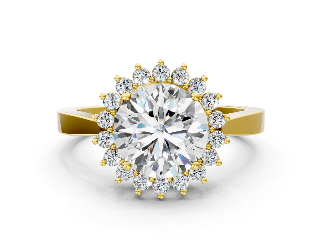 Yellow gold Round Cut Diamond Halo Ring with Round Brilliant Halo and Solitaire Band_104