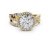 Yellow gold Round Cut Diamond Halo Ring with Round Split Shank and Prong Setting_36