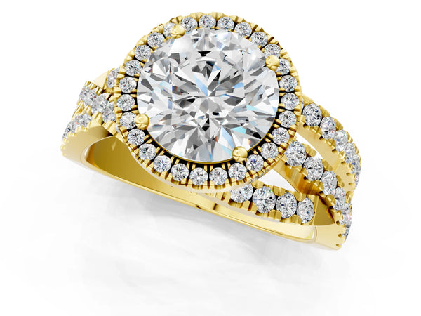 Yellow Gold Round Halo Engagement Ring Setting with Twisted Pave Split Shank