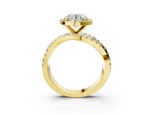 Yellow Gold Round Halo Engagement Ring Setting with Twisted Pave Split Shank