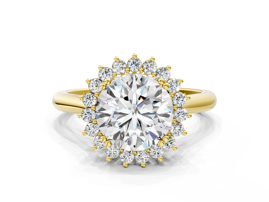 Yellow gold Round Cut Diamond Halo Ring with Solitaire Band and Prong Setting_69