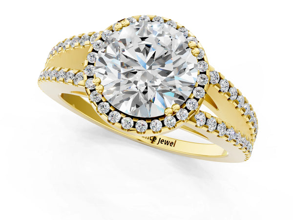 Yellow gold Round Cut Diamond Halo Split Shank Engagement Ring