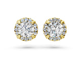 Yellow gold Round Cut Diamond Halo Stud Earrings with Pavé Accents_8