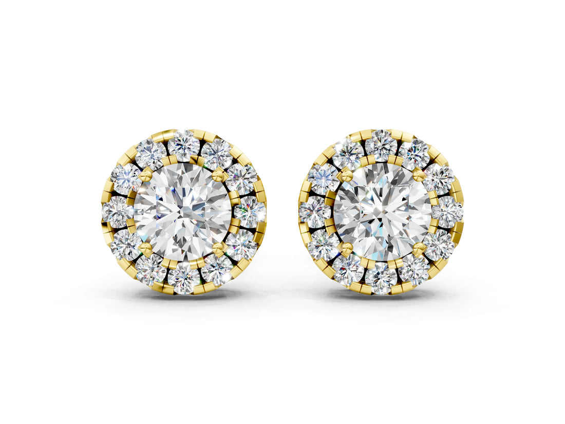 Yellow gold Round Cut Diamond Halo Stud Earrings_6