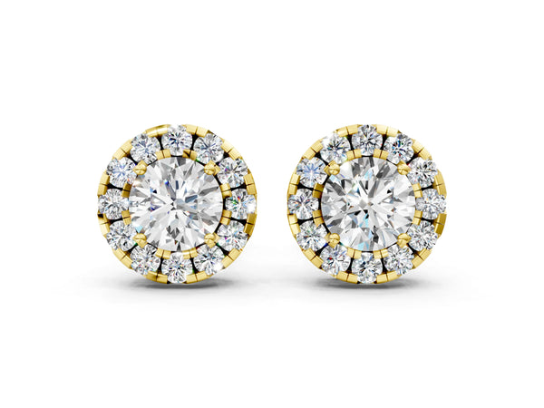 Yellow gold Round Cut Diamond Halo Stud Earrings