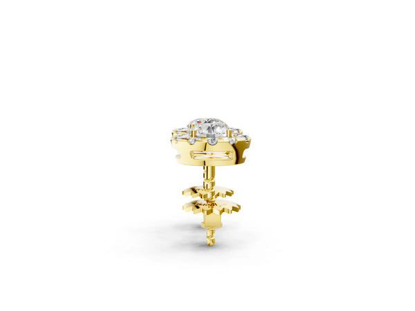 Yellow gold Round Cut Diamond Halo Stud Earrings