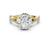 Yellow gold Round Cut Diamond  Halo Twist Band Solitaire Prong Setting Ring_36