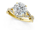 Yellow gold Round Cut Diamond  Halo Twist Band Solitaire Prong Setting Ring_37