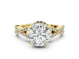 Yellow gold Round Cut Diamond  Halo Twist Band Solitaire Prong Setting Ring_42