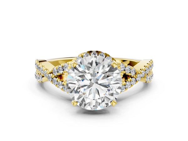 Yellow gold Round Cut Diamond  Halo Twist Band Solitaire Prong Setting Ring
