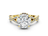 Yellow gold Round Cut Diamond  Halo Twist Band Solitaire Prong Setting Ring_87