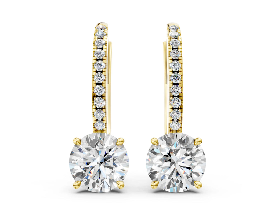 10K Yellow Gold 1.59 Carat E VS Round Diamond Hidden Halo Drop Earrings