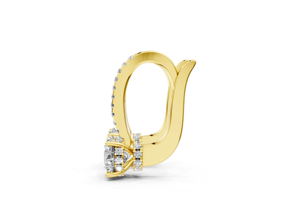 Yellow gold Round Diamond Hidden Halo Drop Earrings