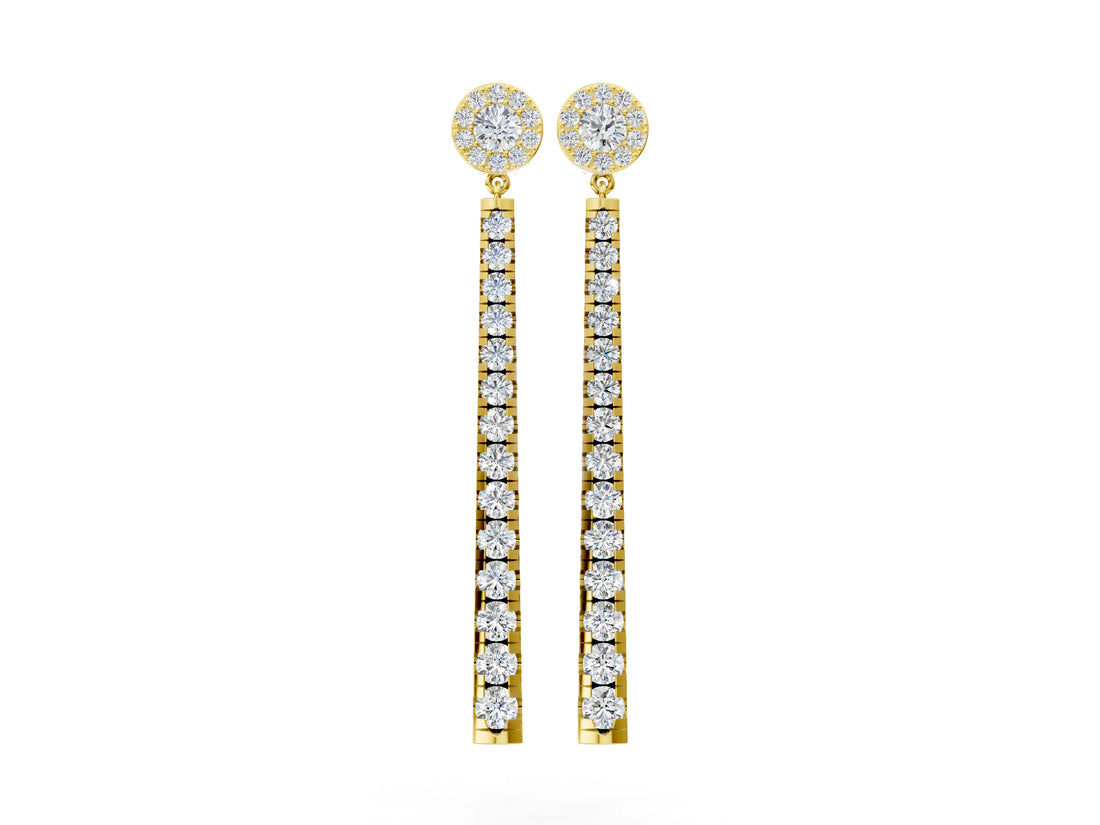 Yellow gold Round Cut Diamond Hinged Graduated Drop Earrings_8