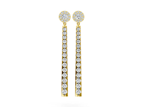 Yellow gold Round Cut Diamond Hinged Graduated Drop Earrings