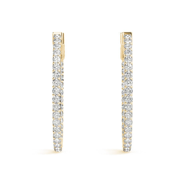 Yellow gold Round Cut Diamond Hoop Earrings with Channel Setting and Four-Prong Setting