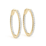 Yellow gold Round Cut Diamond Hoop Earrings with Channel Setting and Four-Prong Setting