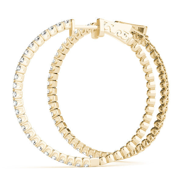 Yellow gold Round Cut Diamond Hoop Earrings with Pavé Setting and Prong Set Stones 1