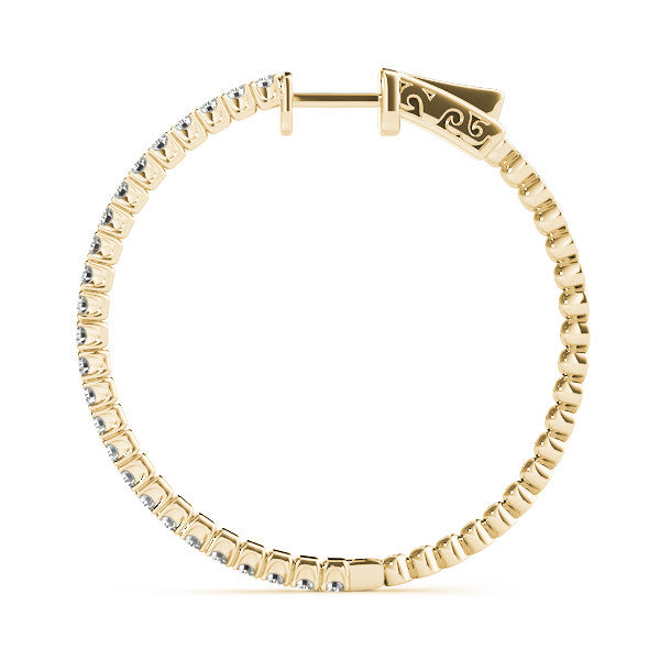 Yellow gold Round Cut Diamond Hoop Earrings with Pavé Setting and Prong Set Stones 2