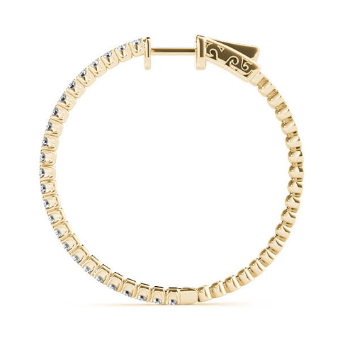 Yellow gold Round Cut Diamond Hoop Earrings with Pavé Setting and Prong Set Stones 2