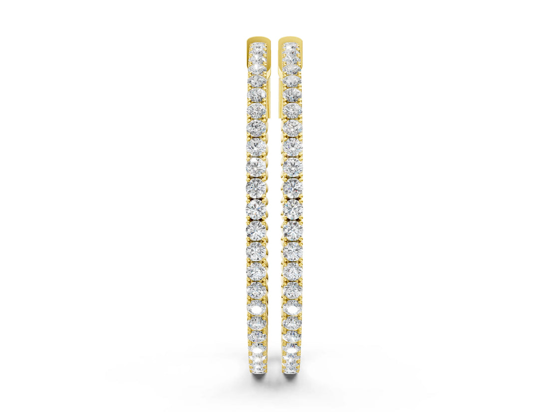 Yellow gold Round Cut Diamond Hoop Earrings with Pavé Setting and Prong Set Stones_8