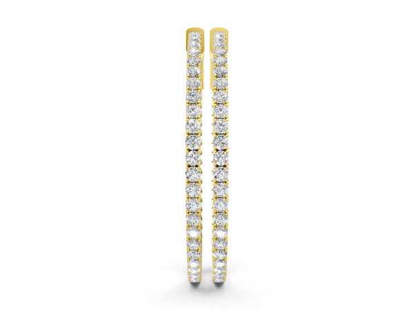 Yellow gold Round Cut Diamond Hoop Earrings with Pavé Setting and Prong Set Stones