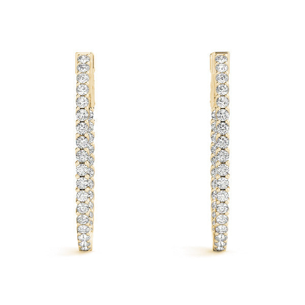 Yellow gold Round Cut Diamond Inside-Out Hoop Earrings in White Gold with Prong Setting