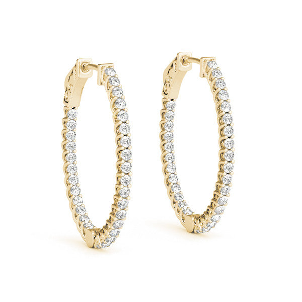 Yellow gold Round Cut Diamond Inside-Out Hoop Earrings in White Gold with Prong Setting